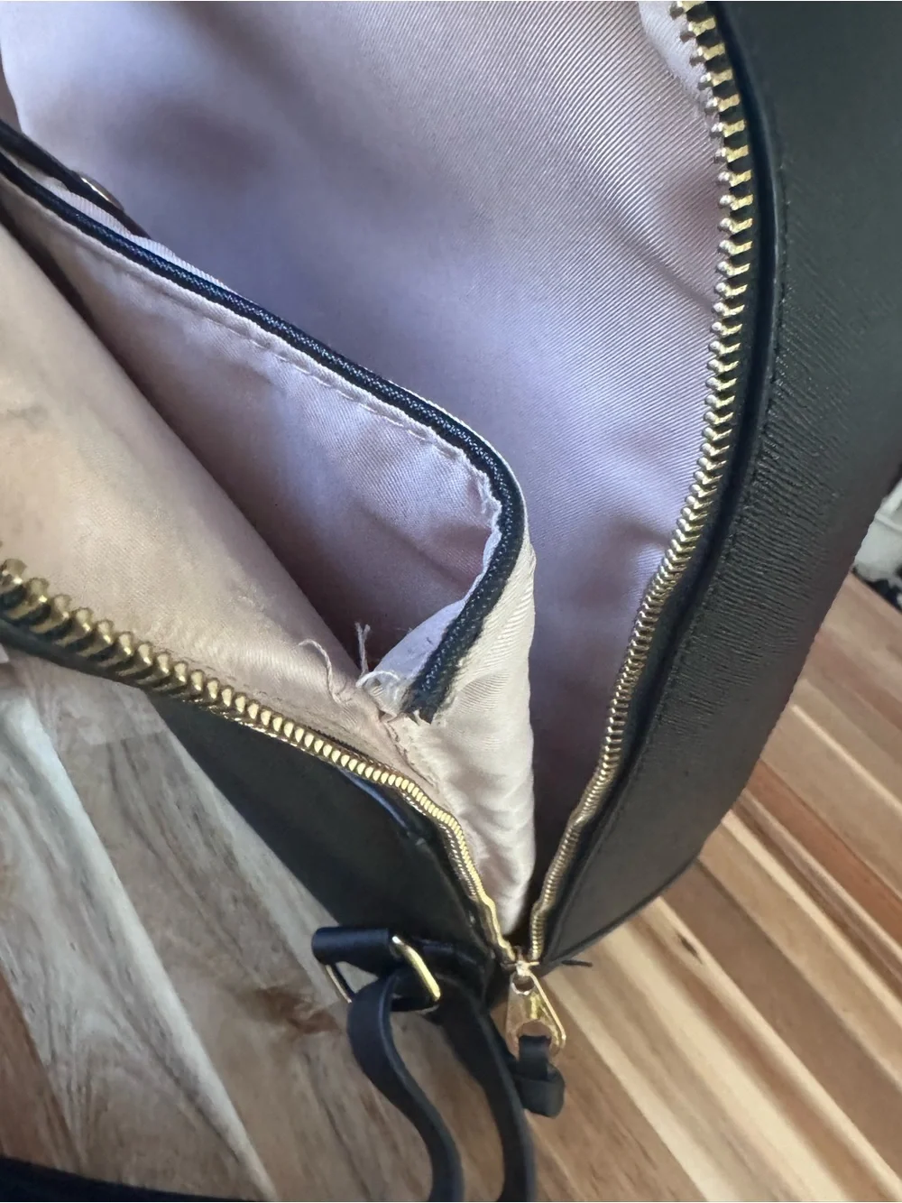 Calpak Black Structured Saffiano Backpack with Gold Hardware